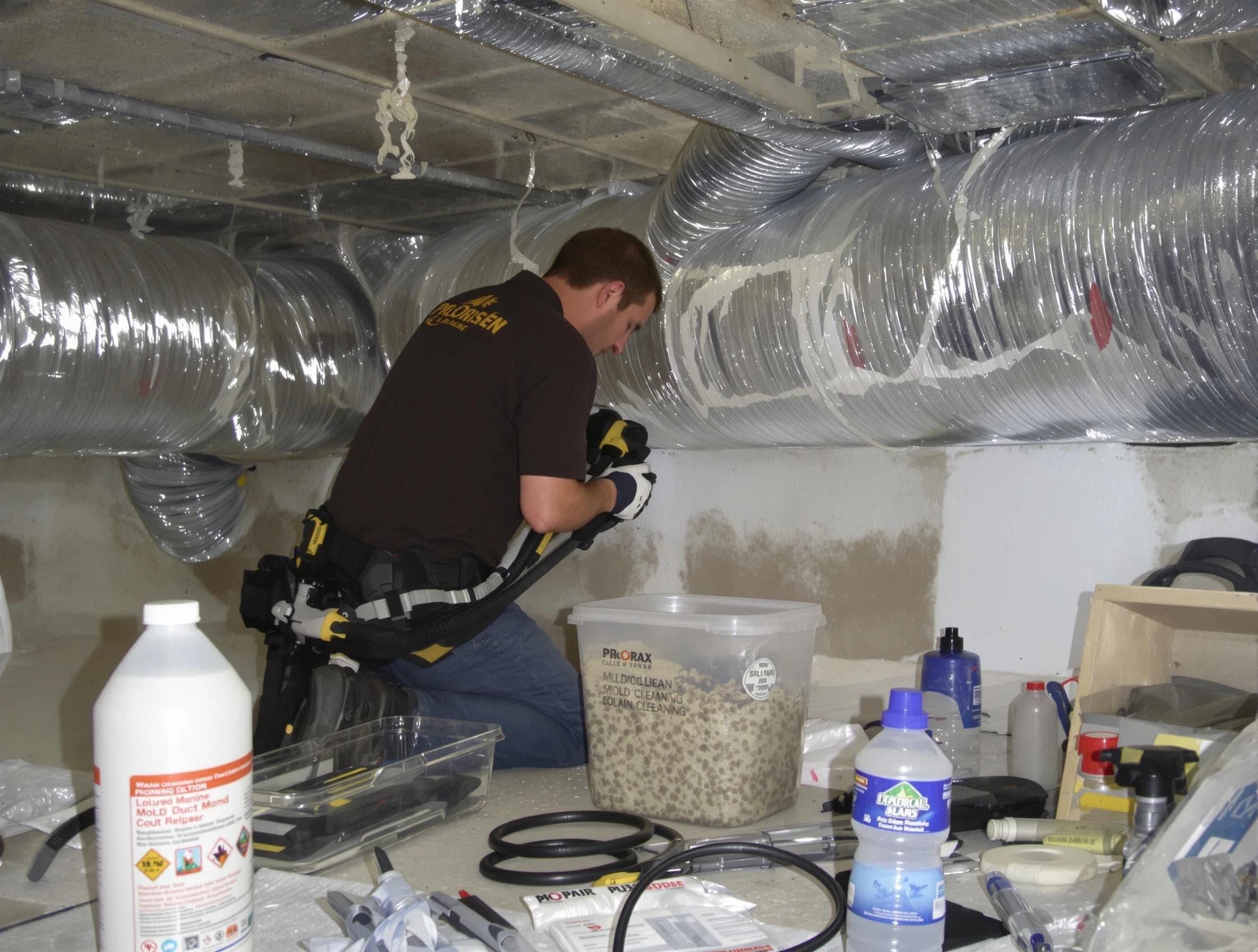 San Bernardino Air Duct Cleaning specialist performing professional mold removal from air ducts in San Bernardino