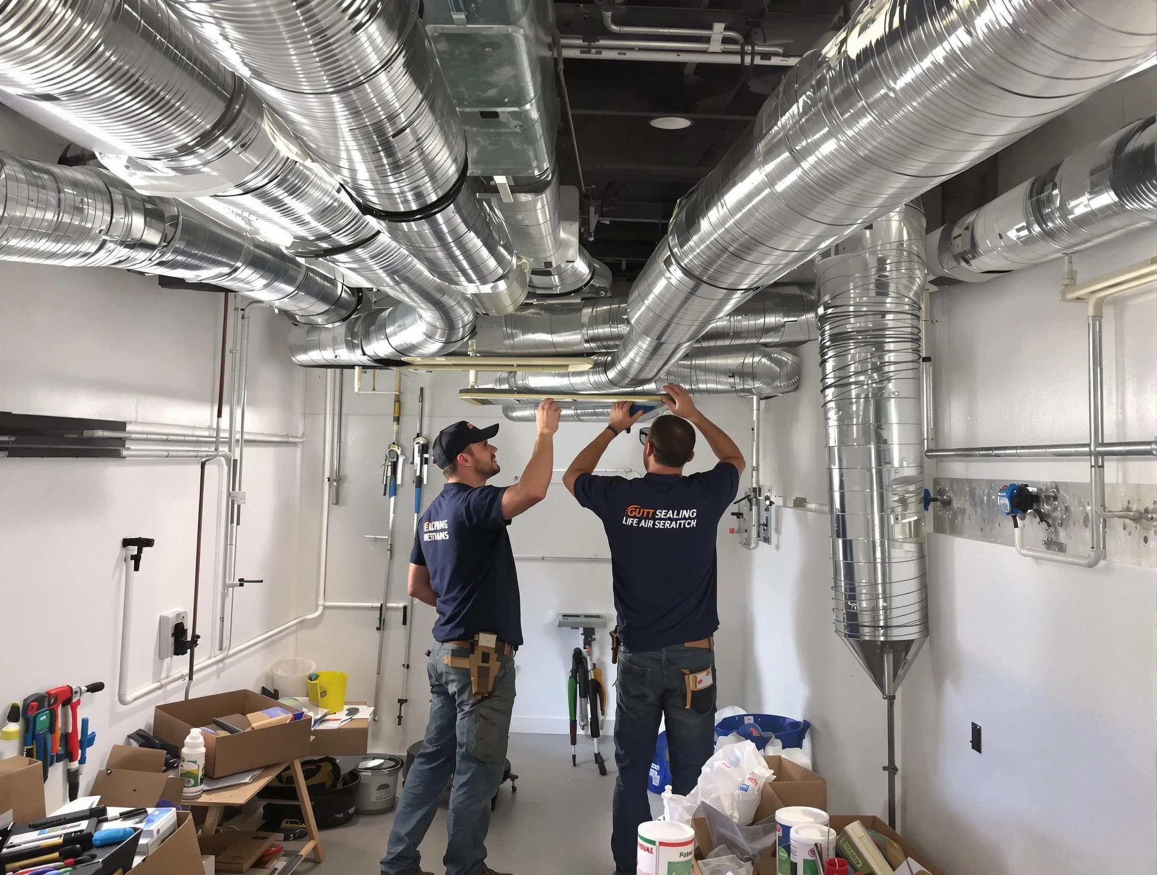 San Bernardino Air Duct Cleaning technician applying professional duct sealing solutions in San Bernardino