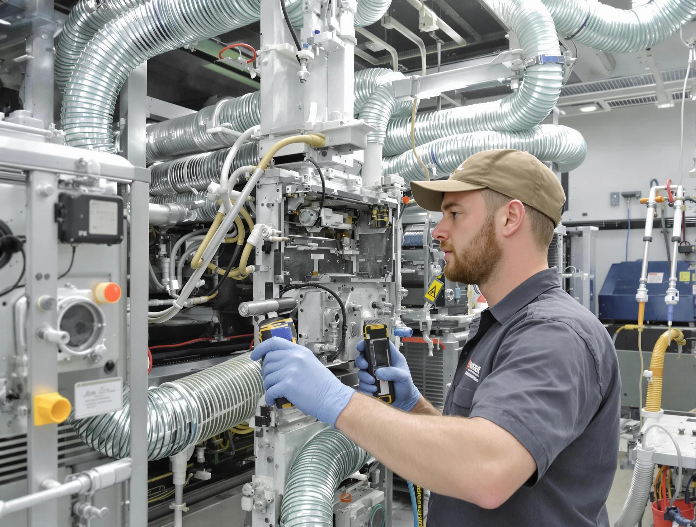 San Bernardino Air Duct Cleaning technician performing precision commercial coil cleaning at a business facility in San Bernardino