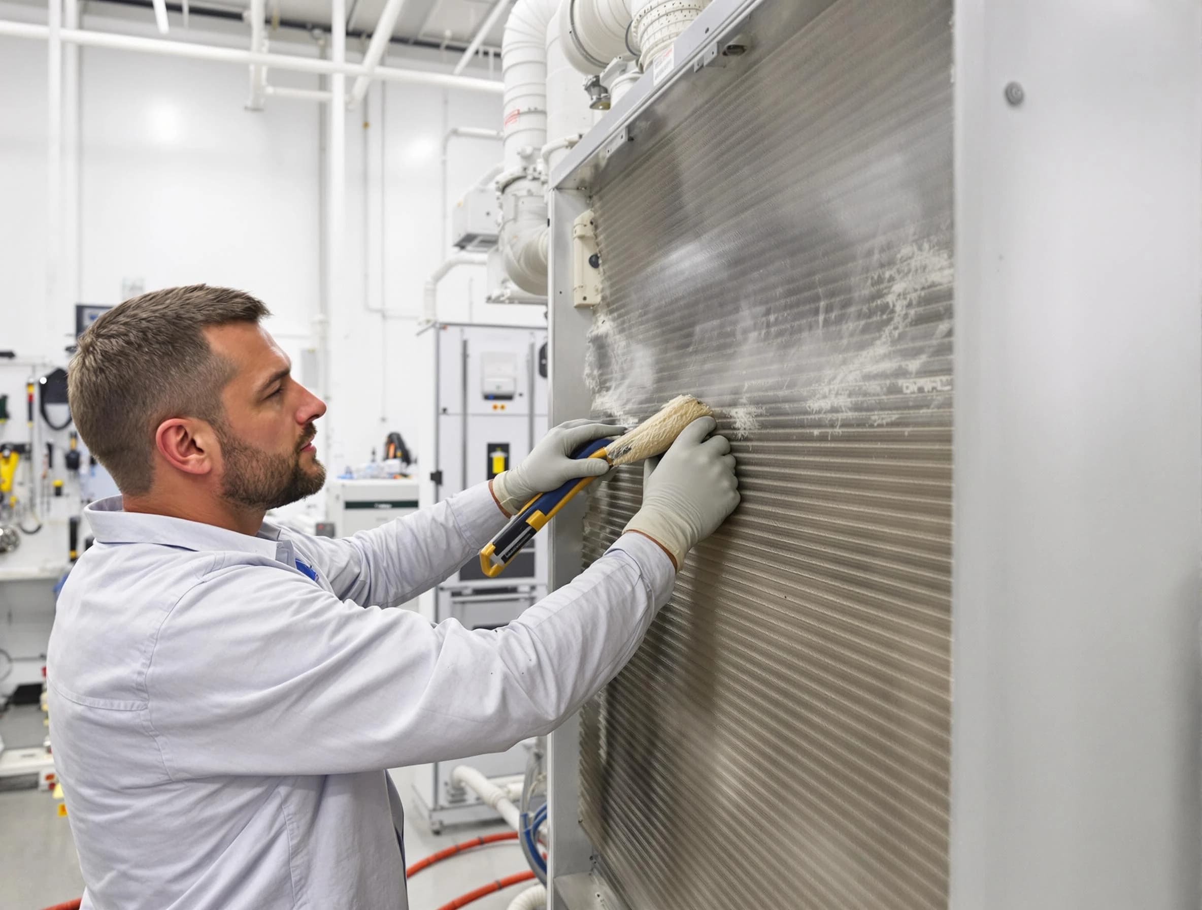 San Bernardino Air Duct Cleaning technician performing precision commercial coil cleaning at a San Bernardino business