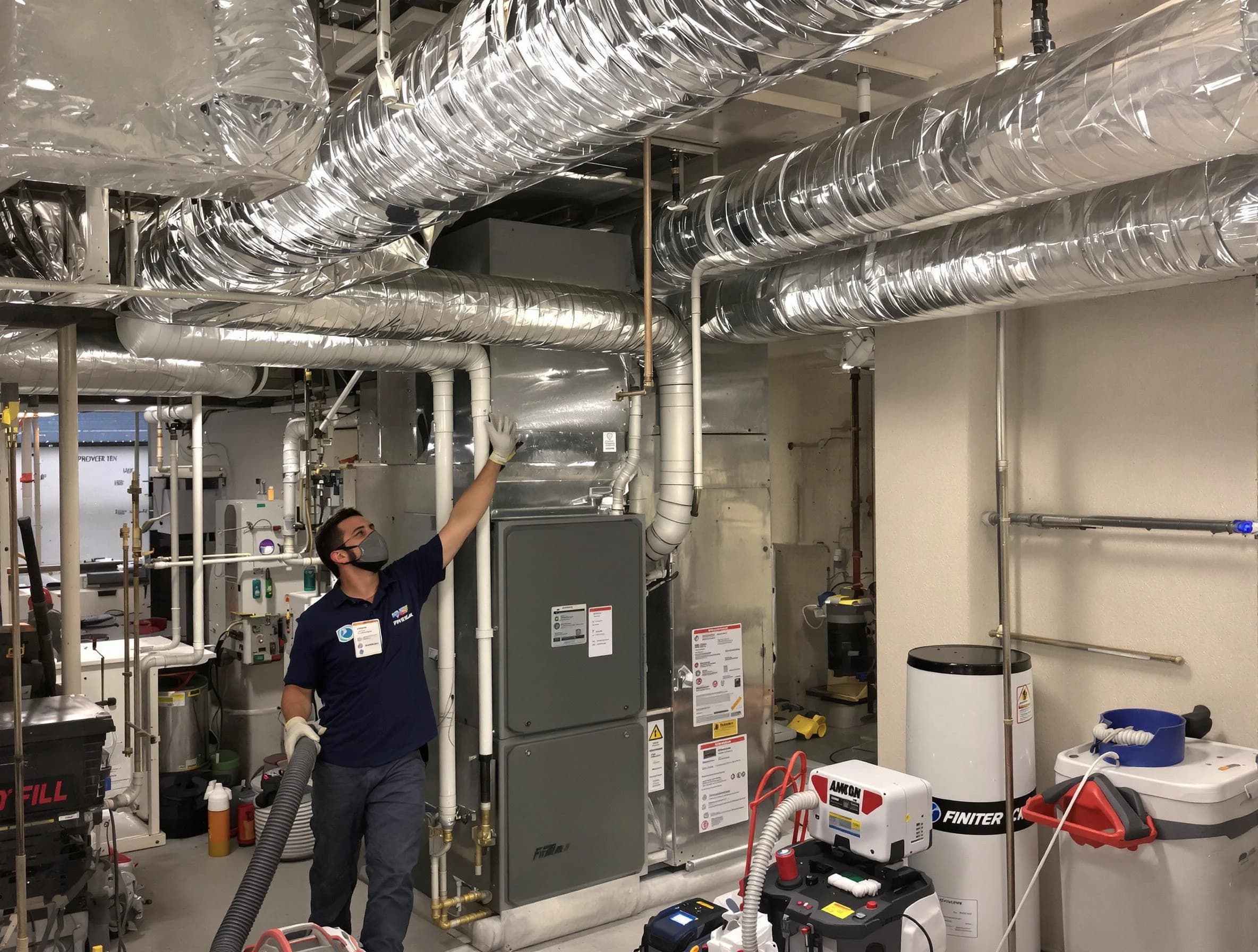 San Bernardino Air Duct Cleaning specialist performing thorough furnace duct cleaning in a San Bernardino residence