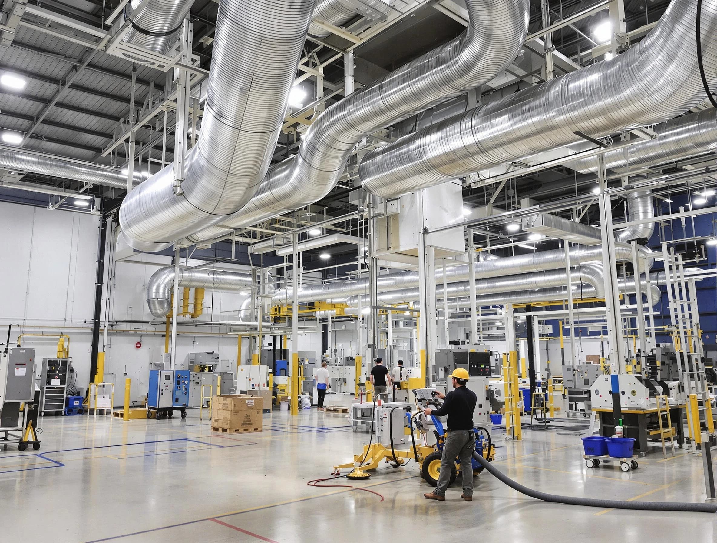 San Bernardino Air Duct Cleaning team performing comprehensive industrial duct cleaning at a large facility in San Bernardino